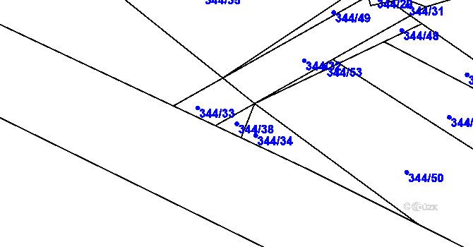 Parcela st. 344/38 v KÚ Fryšták, Katastrální mapa