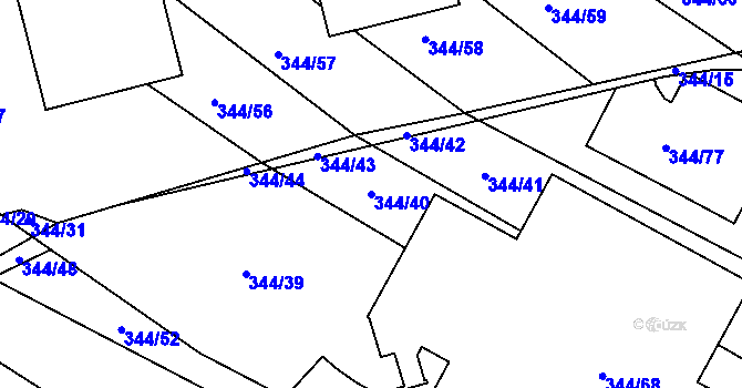 Parcela st. 344/40 v KÚ Fryšták, Katastrální mapa