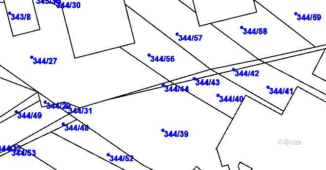 Parcela st. 344/44 v KÚ Fryšták, Katastrální mapa