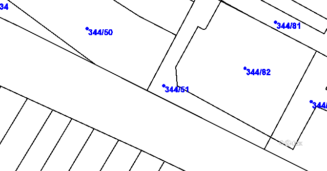 Parcela st. 344/51 v KÚ Fryšták, Katastrální mapa