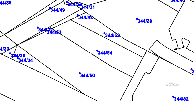 Parcela st. 344/54 v KÚ Fryšták, Katastrální mapa