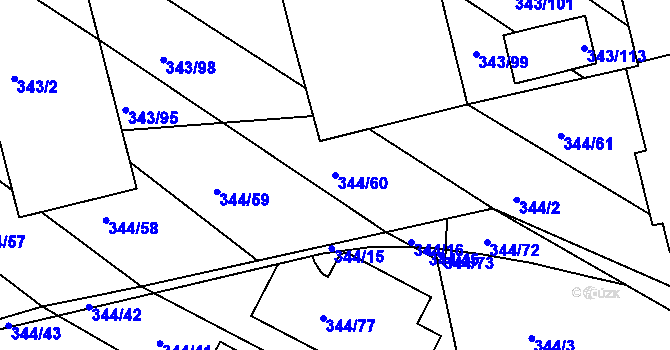 Parcela st. 344/60 v KÚ Fryšták, Katastrální mapa