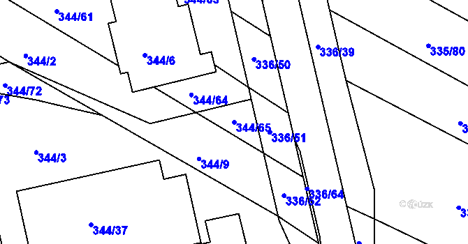 Parcela st. 344/65 v KÚ Fryšták, Katastrální mapa