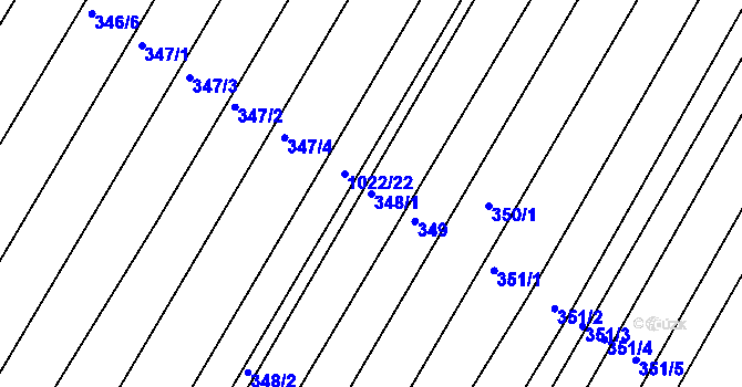 Parcela st. 348/1 v KÚ Fryšták, Katastrální mapa