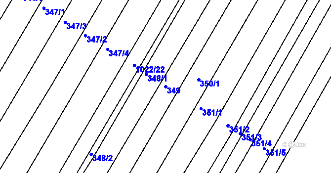 Parcela st. 349 v KÚ Fryšták, Katastrální mapa
