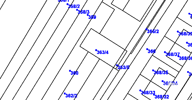 Parcela st. 363/4 v KÚ Fryšták, Katastrální mapa