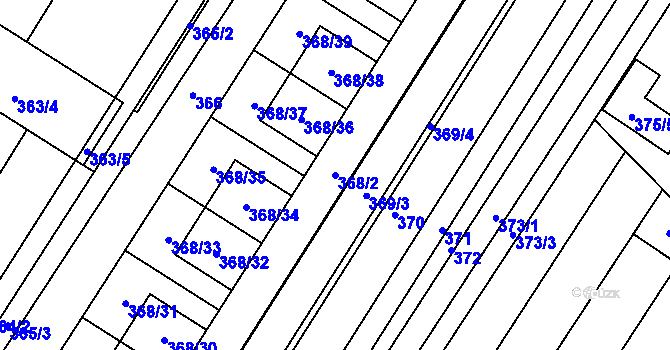 Parcela st. 368/2 v KÚ Fryšták, Katastrální mapa