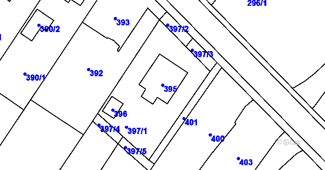 Parcela st. 395 v KÚ Fryšták, Katastrální mapa