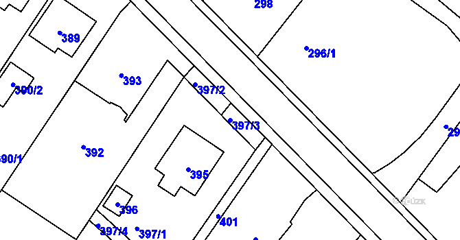 Parcela st. 397/3 v KÚ Fryšták, Katastrální mapa