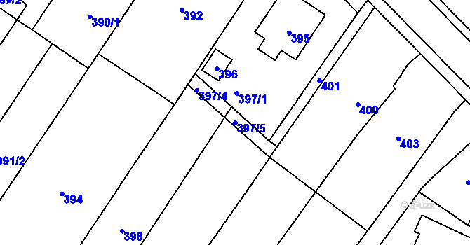 Parcela st. 397/5 v KÚ Fryšták, Katastrální mapa