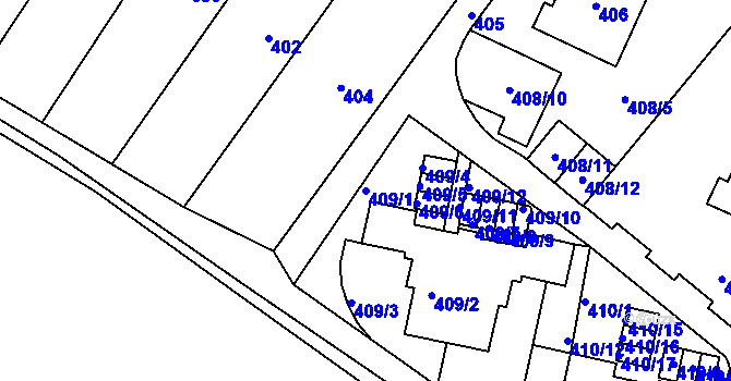 Parcela st. 409/1 v KÚ Fryšták, Katastrální mapa