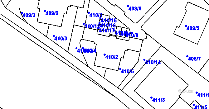 Parcela st. 410/2 v KÚ Fryšták, Katastrální mapa