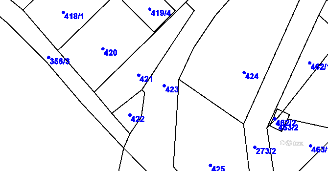 Parcela st. 423 v KÚ Fryšták, Katastrální mapa