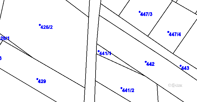 Parcela st. 441/1 v KÚ Fryšták, Katastrální mapa