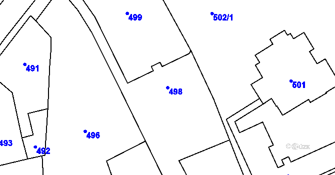 Parcela st. 498 v KÚ Fryšták, Katastrální mapa