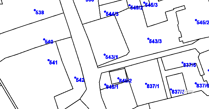 Parcela st. 543/1 v KÚ Fryšták, Katastrální mapa