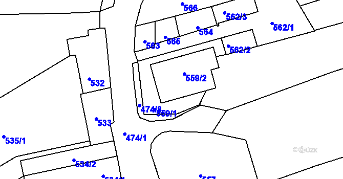 Parcela st. 559 v KÚ Fryšták, Katastrální mapa