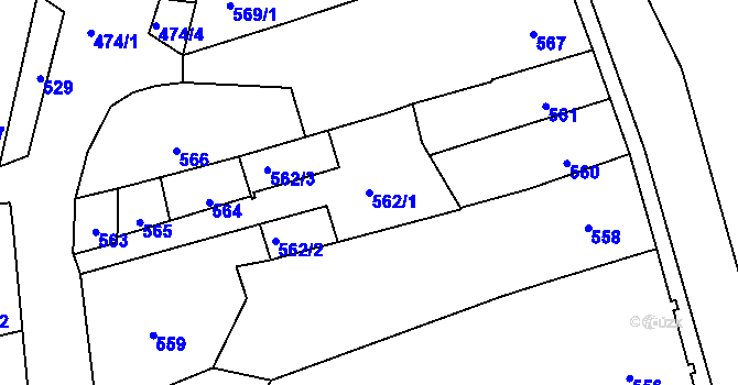 Parcela st. 562/1 v KÚ Fryšták, Katastrální mapa