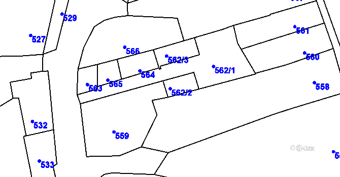 Parcela st. 562/2 v KÚ Fryšták, Katastrální mapa