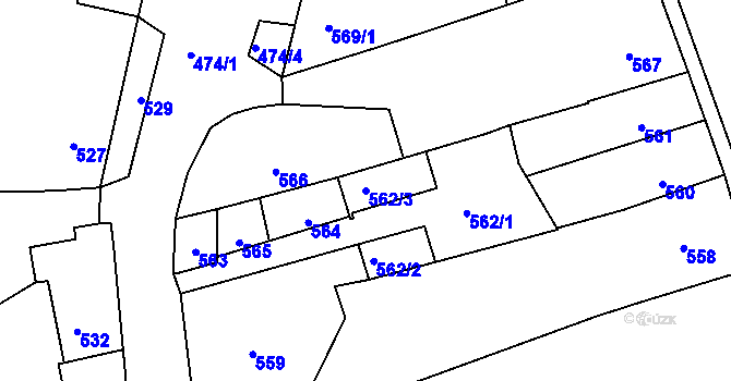 Parcela st. 562/3 v KÚ Fryšták, Katastrální mapa