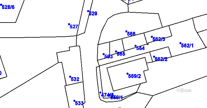 Parcela st. 563 v KÚ Fryšták, Katastrální mapa