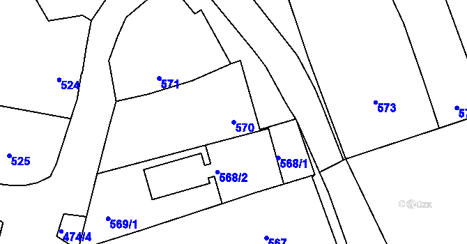 Parcela st. 570 v KÚ Fryšták, Katastrální mapa