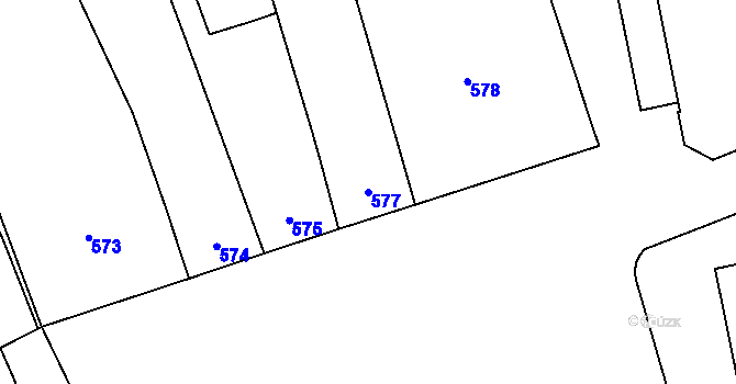 Parcela st. 577 v KÚ Fryšták, Katastrální mapa
