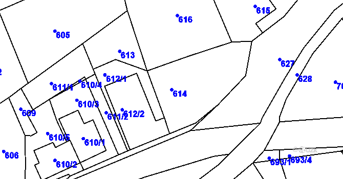 Parcela st. 614 v KÚ Fryšták, Katastrální mapa