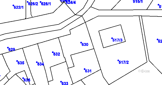 Parcela st. 630 v KÚ Fryšták, Katastrální mapa