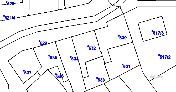 Parcela st. 632 v KÚ Fryšták, Katastrální mapa