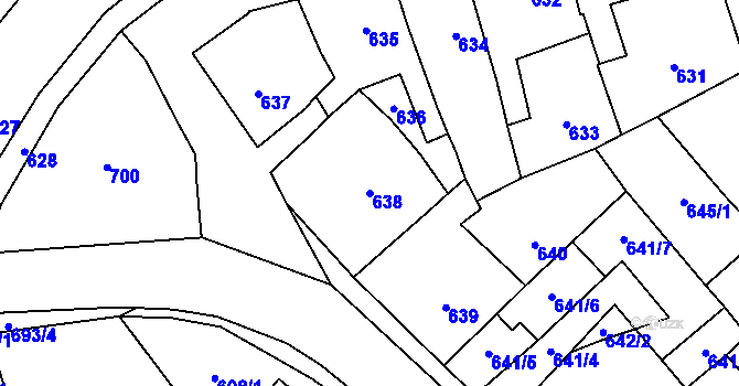 Parcela st. 638 v KÚ Fryšták, Katastrální mapa