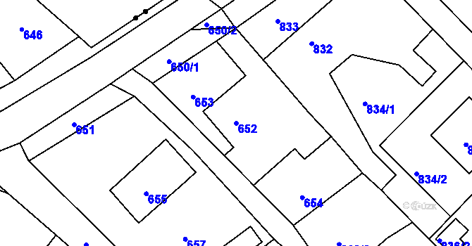 Parcela st. 652 v KÚ Fryšták, Katastrální mapa
