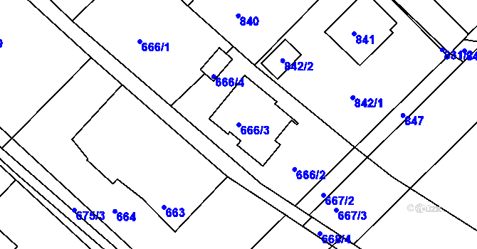 Parcela st. 666/3 v KÚ Fryšták, Katastrální mapa