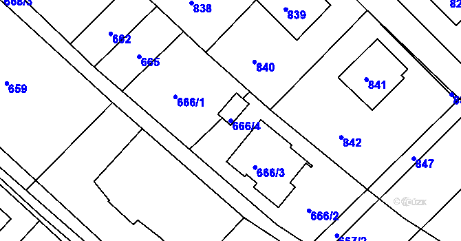 Parcela st. 666/4 v KÚ Fryšták, Katastrální mapa