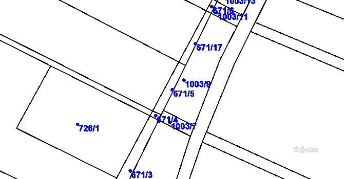 Parcela st. 671/5 v KÚ Fryšták, Katastrální mapa