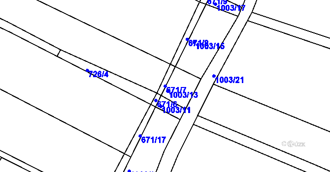 Parcela st. 671/7 v KÚ Fryšták, Katastrální mapa