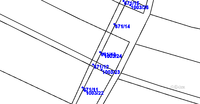 Parcela st. 671/13 v KÚ Fryšták, Katastrální mapa