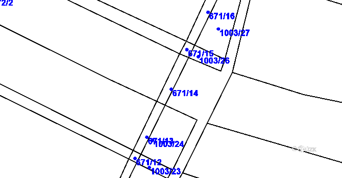 Parcela st. 671/14 v KÚ Fryšták, Katastrální mapa