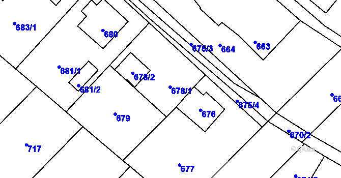 Parcela st. 678 v KÚ Fryšták, Katastrální mapa