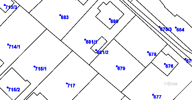 Parcela st. 681/2 v KÚ Fryšták, Katastrální mapa