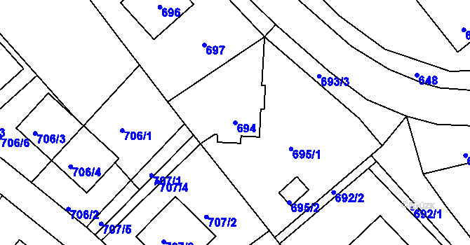 Parcela st. 694 v KÚ Fryšták, Katastrální mapa