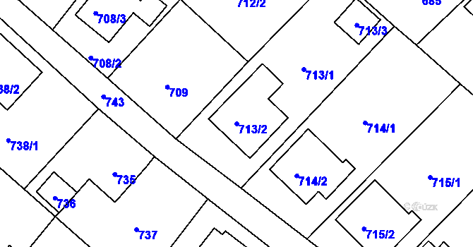 Parcela st. 713/2 v KÚ Fryšták, Katastrální mapa