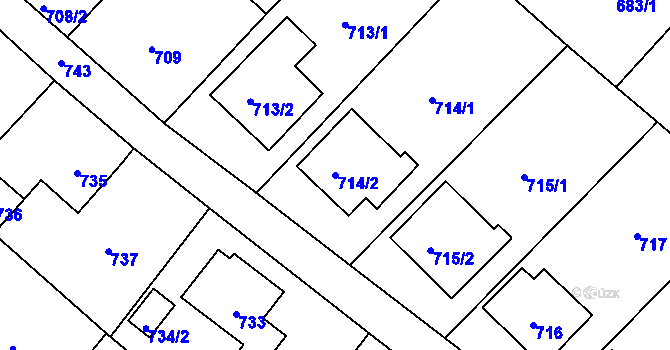 Parcela st. 714/2 v KÚ Fryšták, Katastrální mapa
