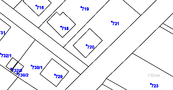 Parcela st. 720 v KÚ Fryšták, Katastrální mapa