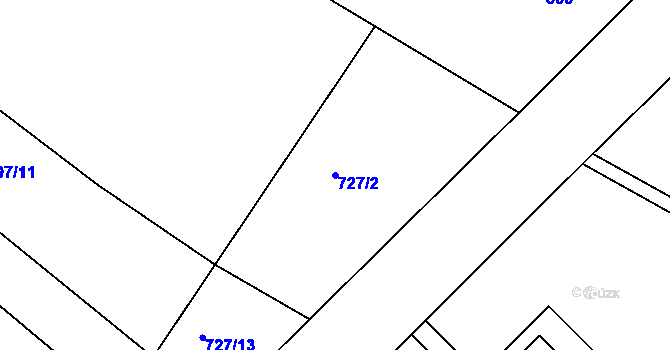 Parcela st. 727/2 v KÚ Fryšták, Katastrální mapa