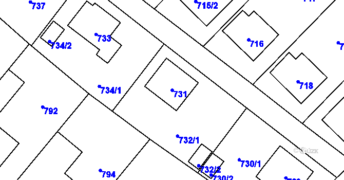 Parcela st. 731 v KÚ Fryšták, Katastrální mapa