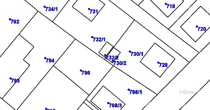 Parcela st. 732/2 v KÚ Fryšták, Katastrální mapa