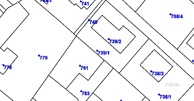 Parcela st. 739/1 v KÚ Fryšták, Katastrální mapa