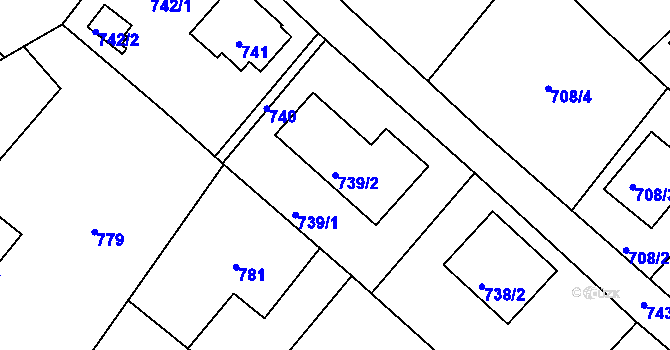 Parcela st. 739/2 v KÚ Fryšták, Katastrální mapa