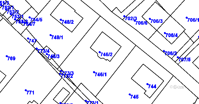 Parcela st. 746/2 v KÚ Fryšták, Katastrální mapa